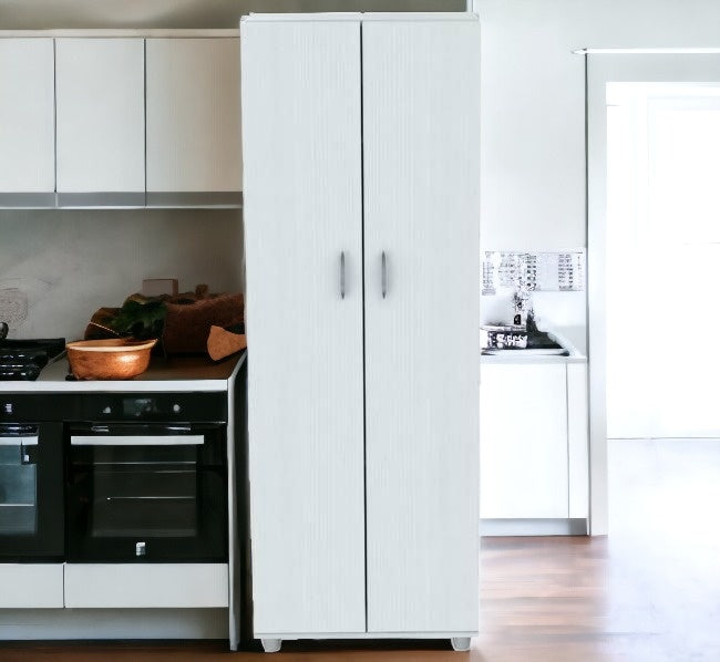 66" White Laminated Wood Pantry or Storage Cabinet