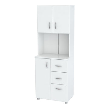 White Finish Wood High Low Full Size Microwave Cabinet