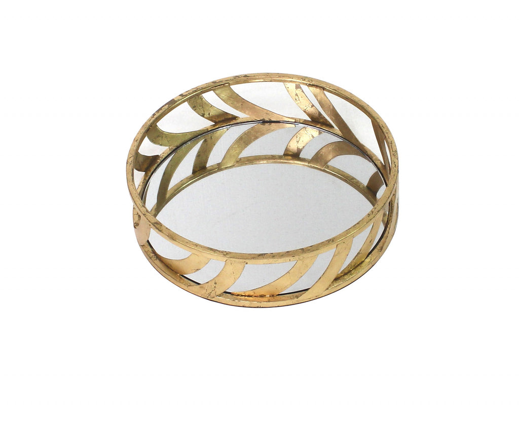 14" Gold Round Metal Geometric Vanity Tray