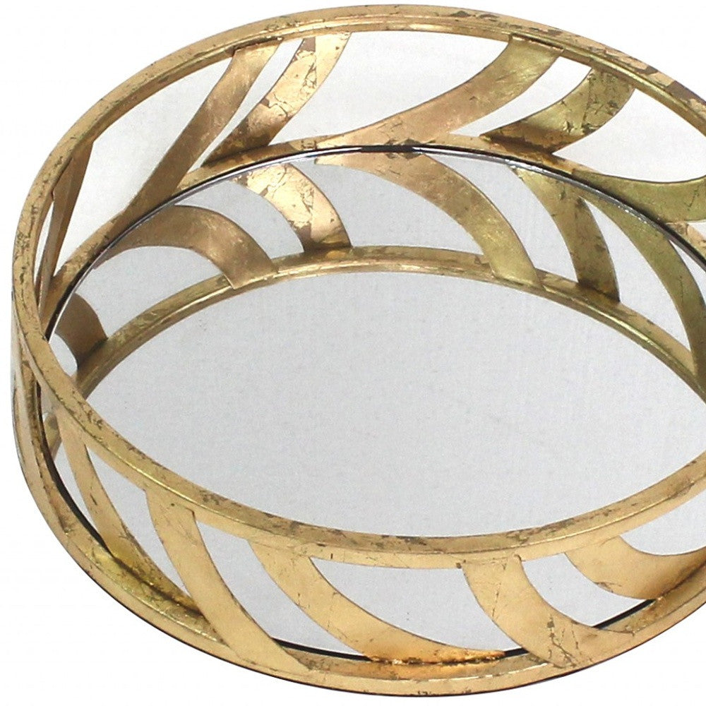 14" Gold Round Metal Geometric Vanity Tray