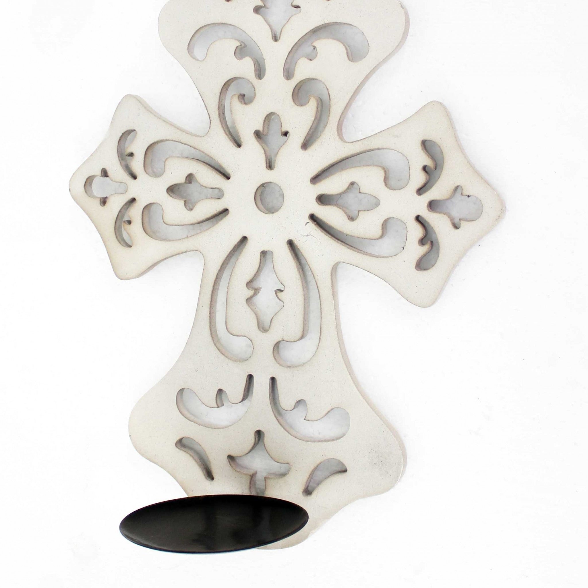 15.5 X 5 X 11 White Wooden Cross - Candle Holder Sconce