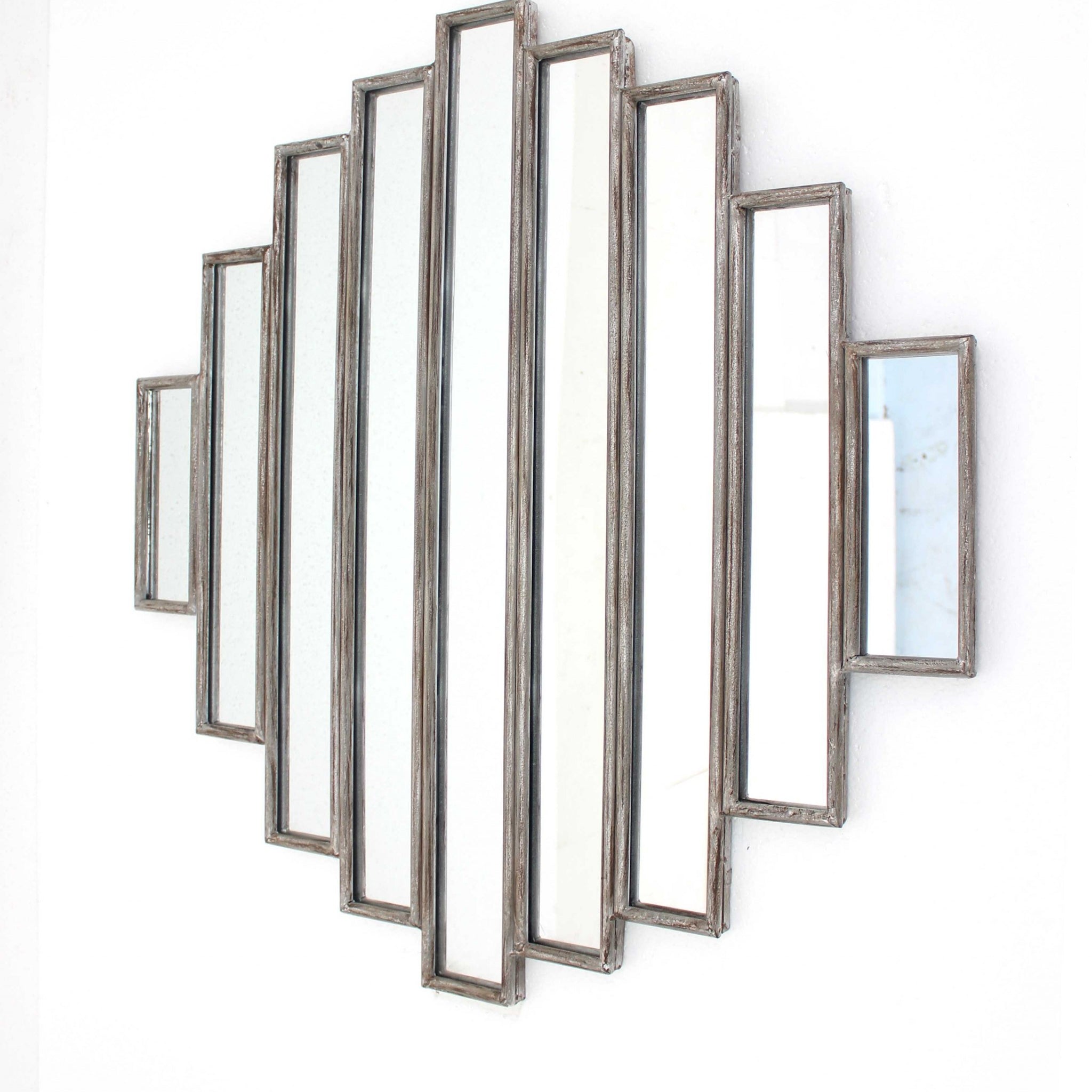 36" X 36" X 2" Silver Rustic Multi Mirrored Wall Sculpture