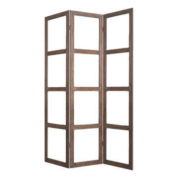 84" Brown Folding Three Panel Screen Room Divider