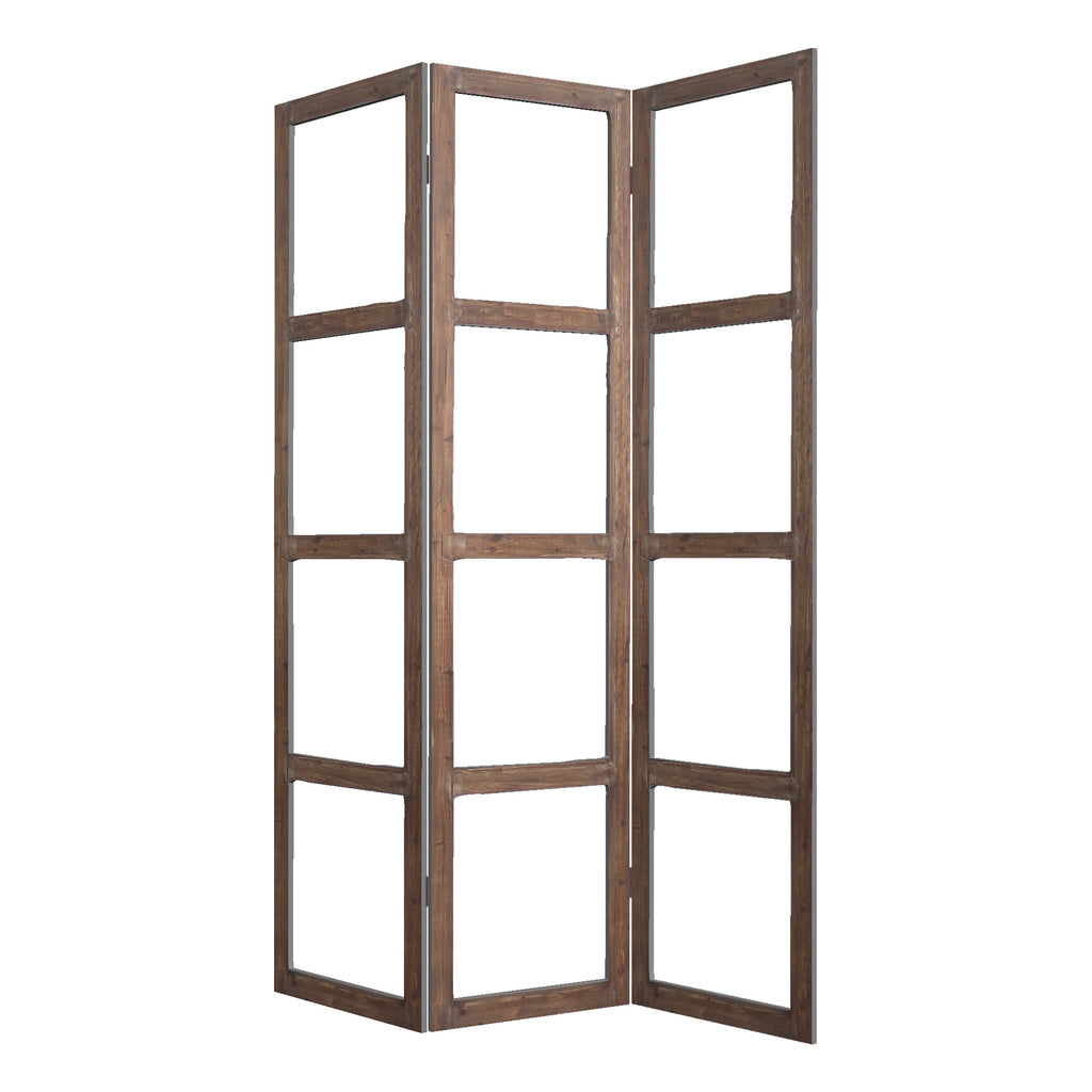 84" Brown Folding Three Panel Screen Room Divider