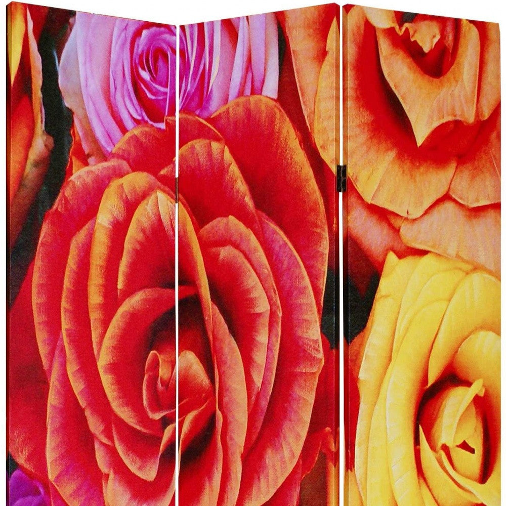 48 X 72 Multi Color Wood Canvas Daisy And Rose  Screen