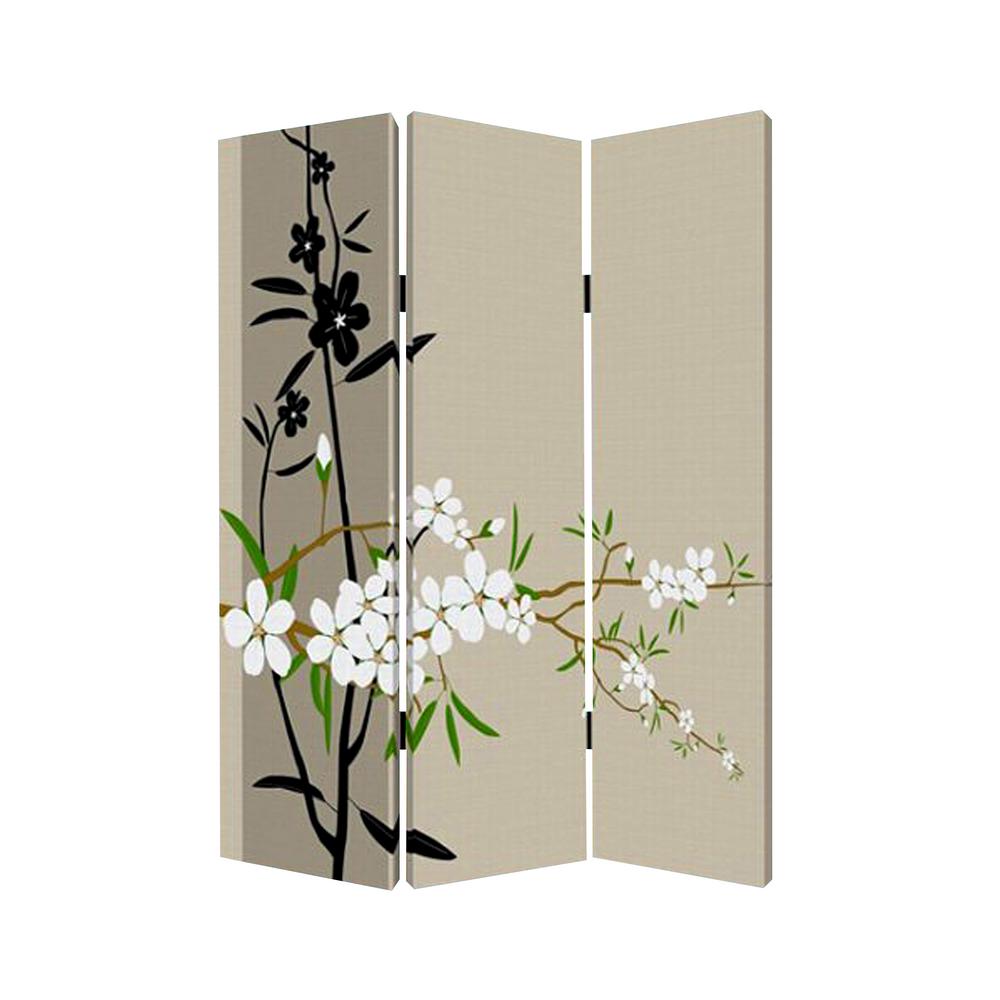 48" X 72" Multi Color Wood Canvas Plum Blossom  Screen