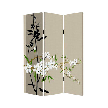 48" X 72" Multi Color Wood Canvas Plum Blossom  Screen