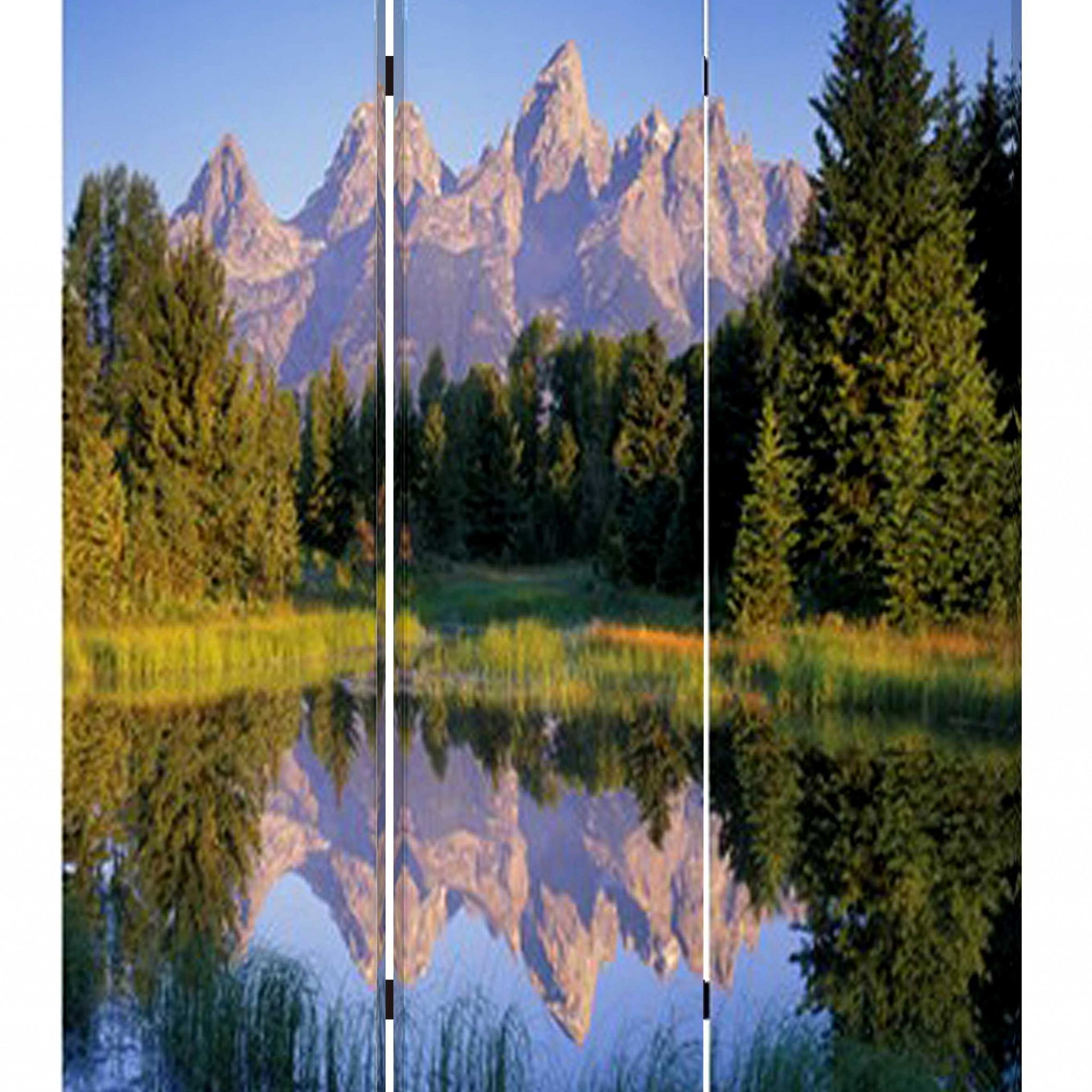 48 X 72 Multi Color Wood Canvas Mountain Peaks  Screen