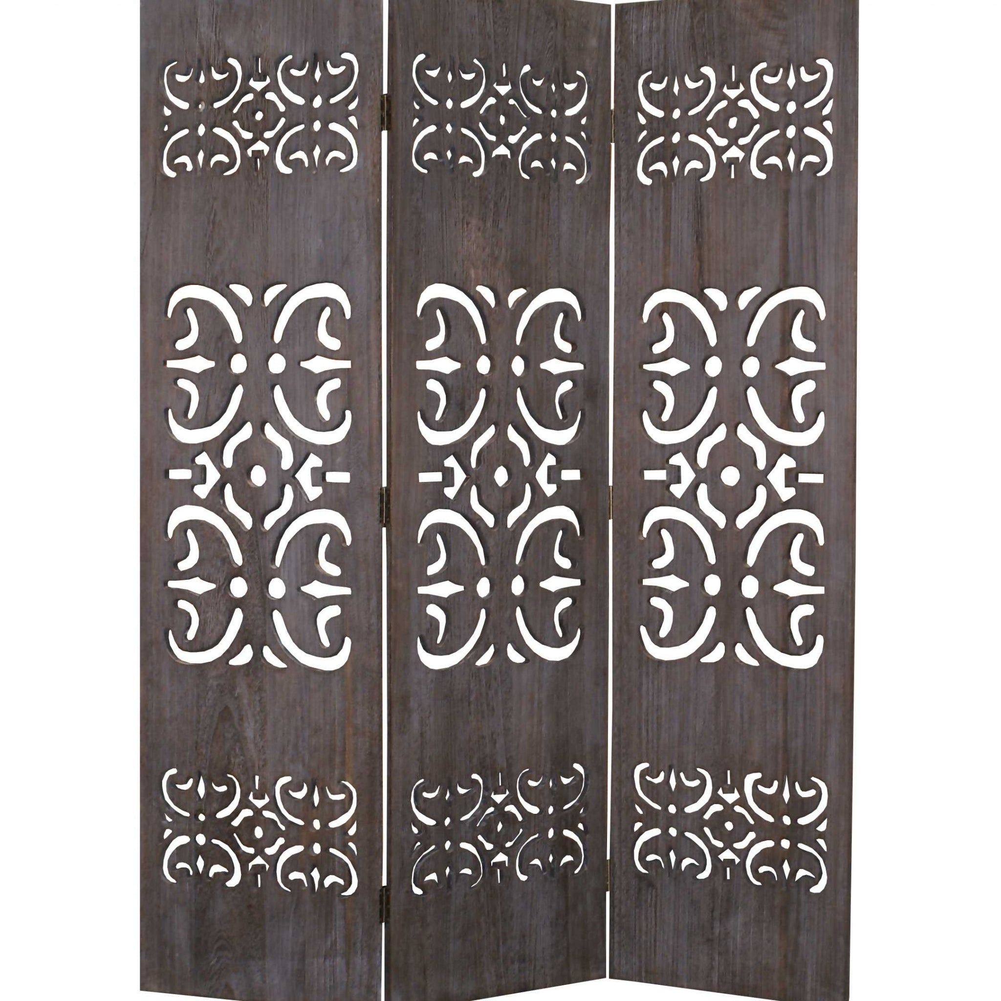 52 X 67 Brown 3 Panel Wood  Screen