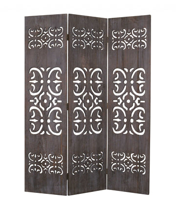 52 X 67 Brown 3 Panel Wood  Screen