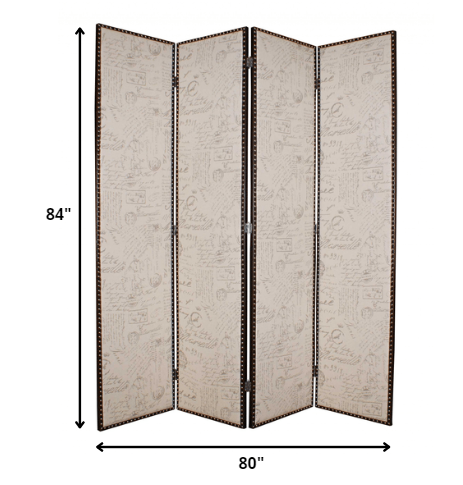 80 X 84 Beige Wood & Fabric  Screen