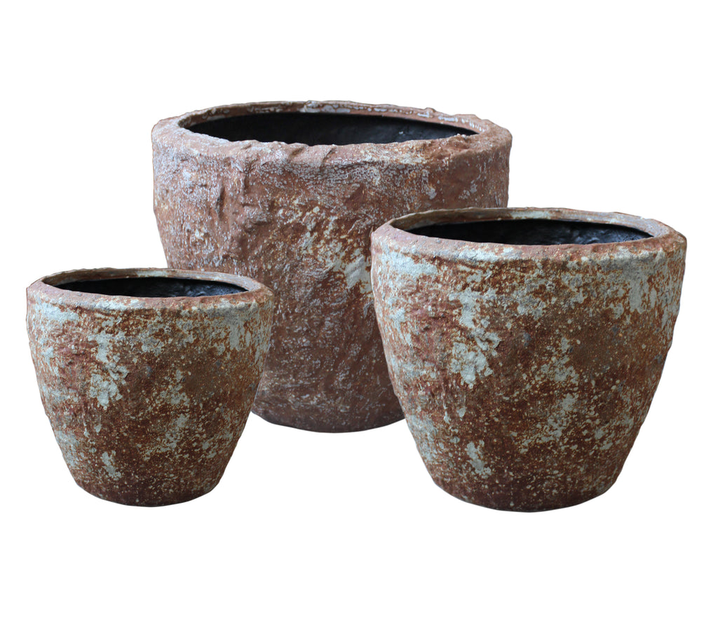 Set of Three 21" Brown Stone Indoor Outdoor Round Pot Planter