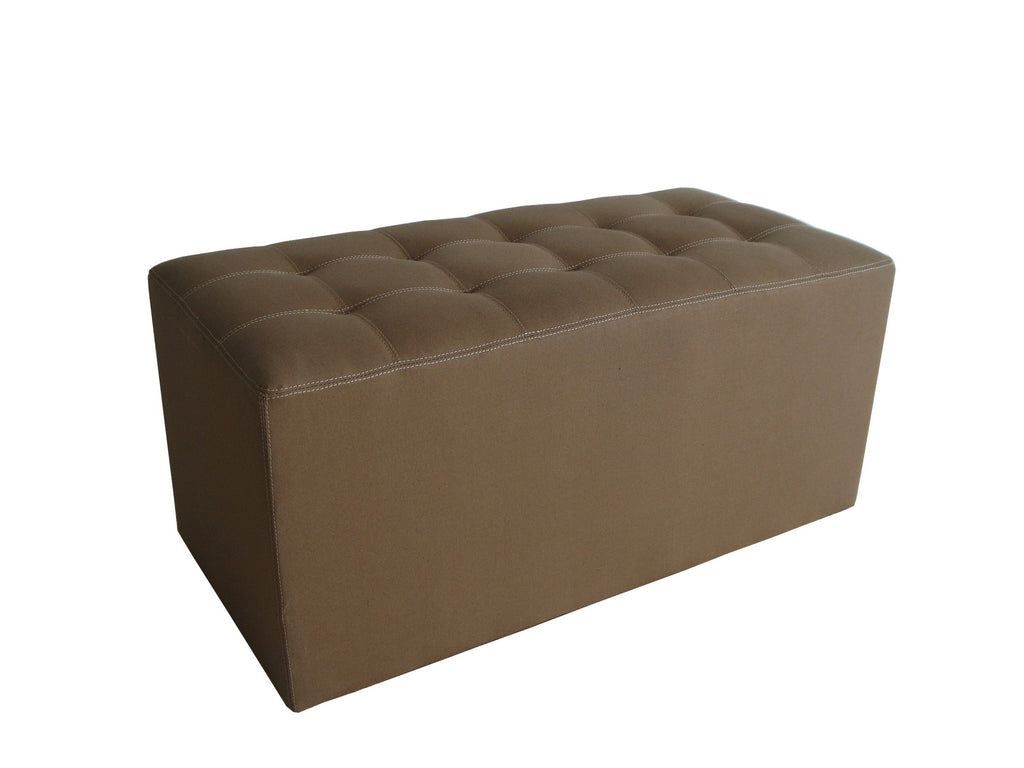 15" Tan Upholstered Faux Leather Bench