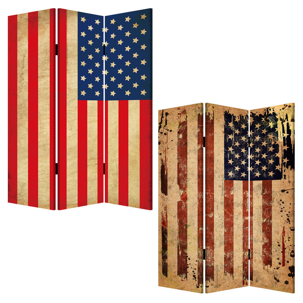 48 X 72 Multi Color Wood Canvas American Flag  Screen