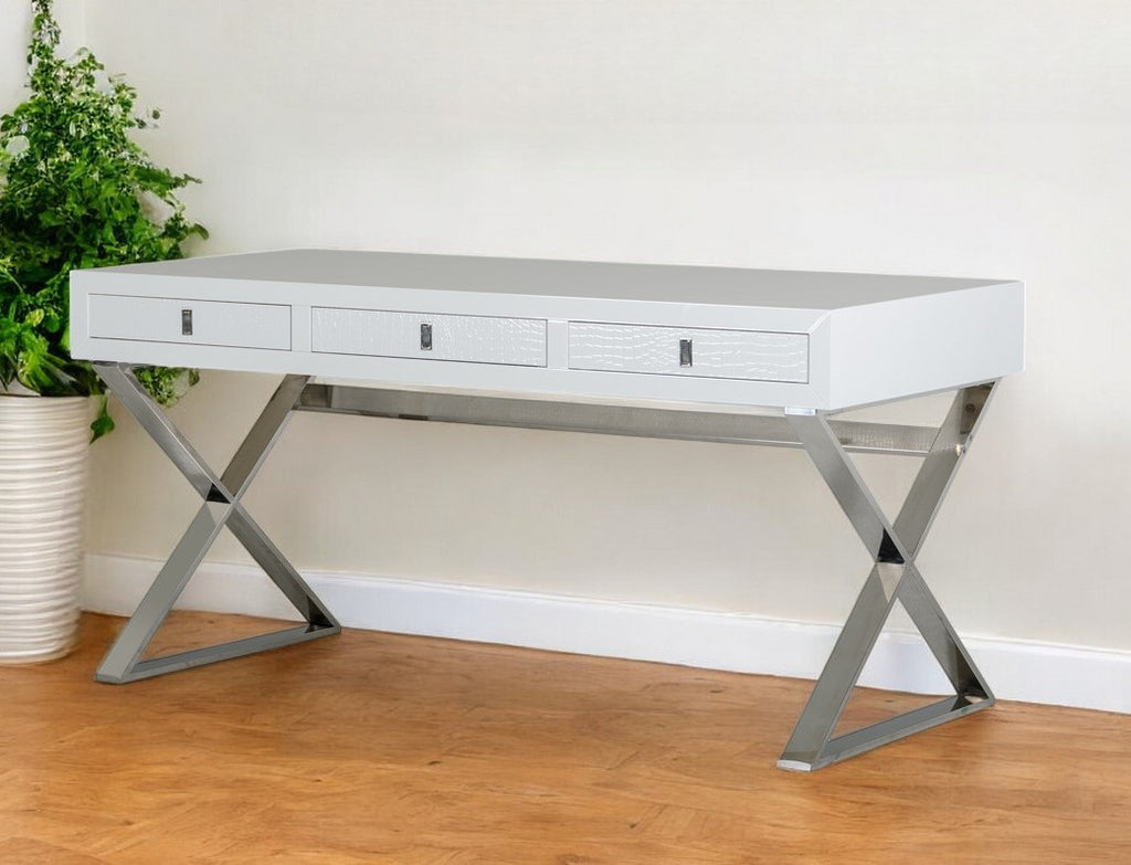 21" White Crocodile Mdf And Steel Desk