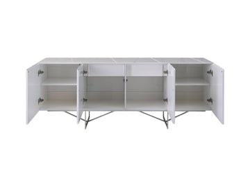 79" White Solid Wood Two Drawer Buffet Table with Four Doors