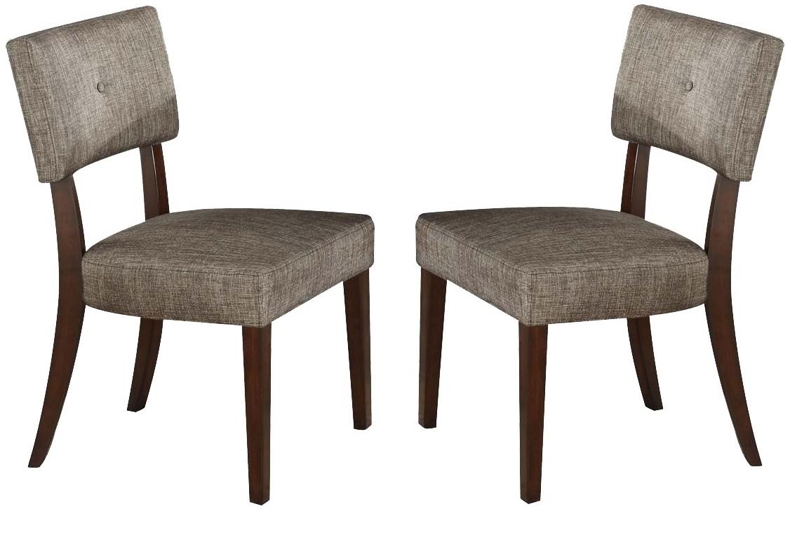 Set of Two Tufted Gray And Brown Upholstered Fabric Open Back Dining Side Chairs