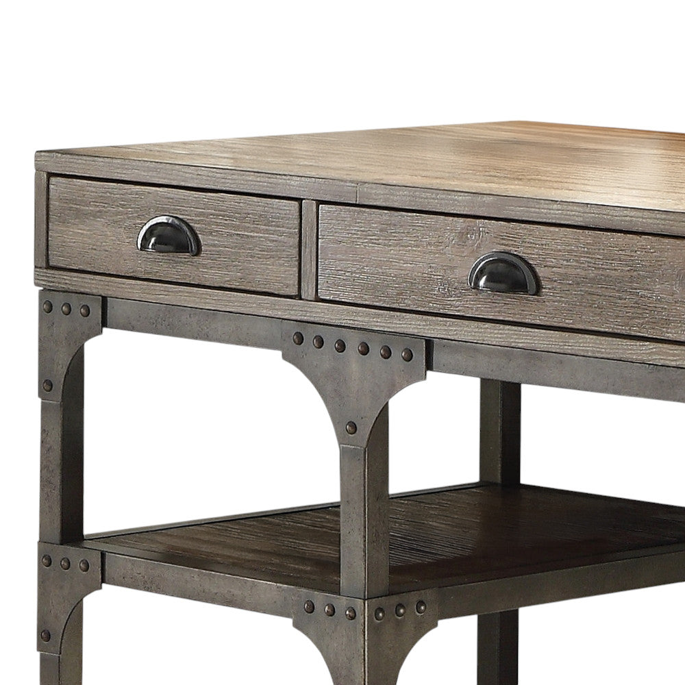 47" Natural and Gray Writing Desk With Three Drawers