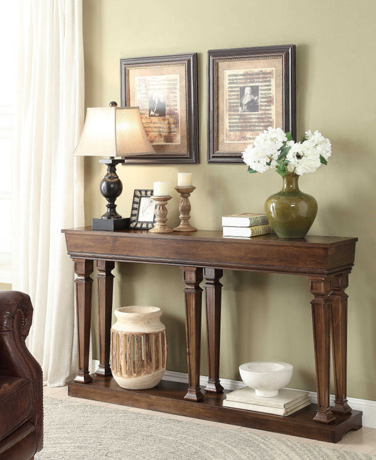 72" Oak Solid and Manufactured Wood Floor Shelf Console Table With Shelves