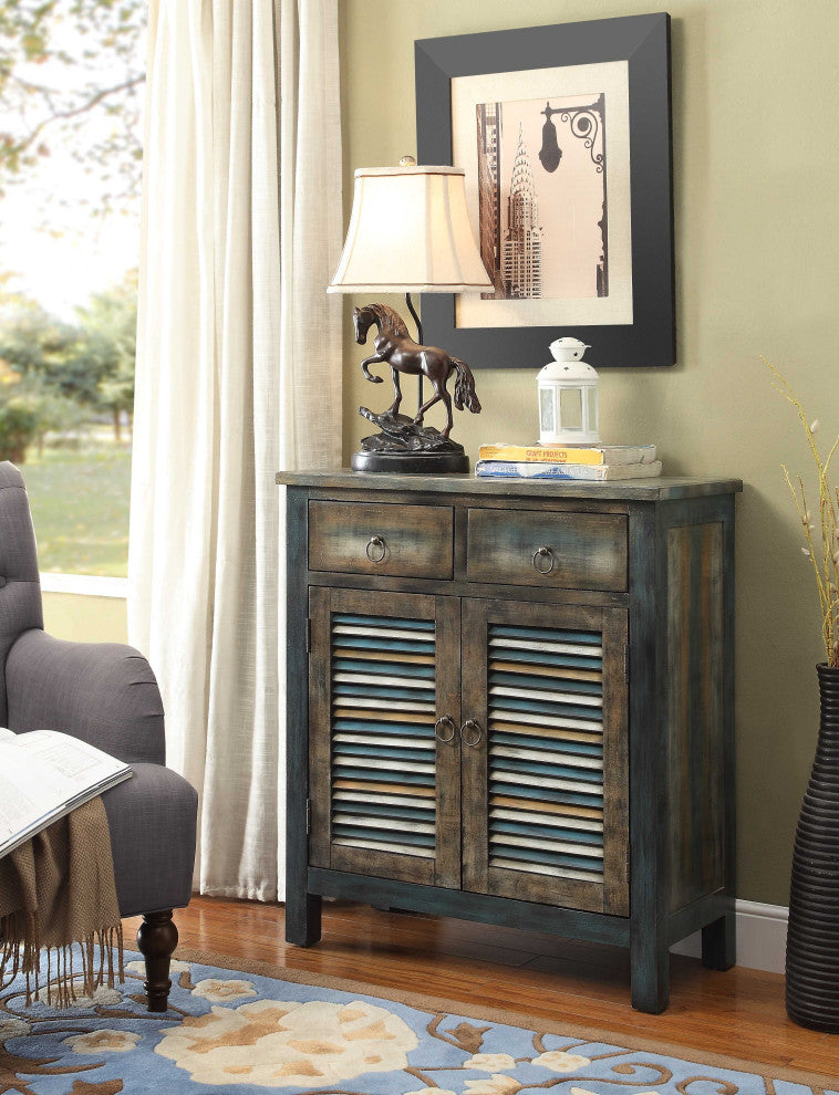 42" Blue and White Solid Wood Console Table