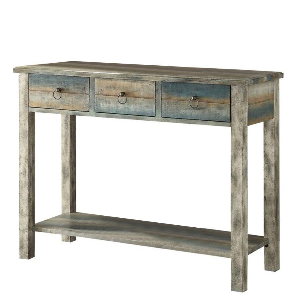 42" Blue and White Solid Wood Console Table