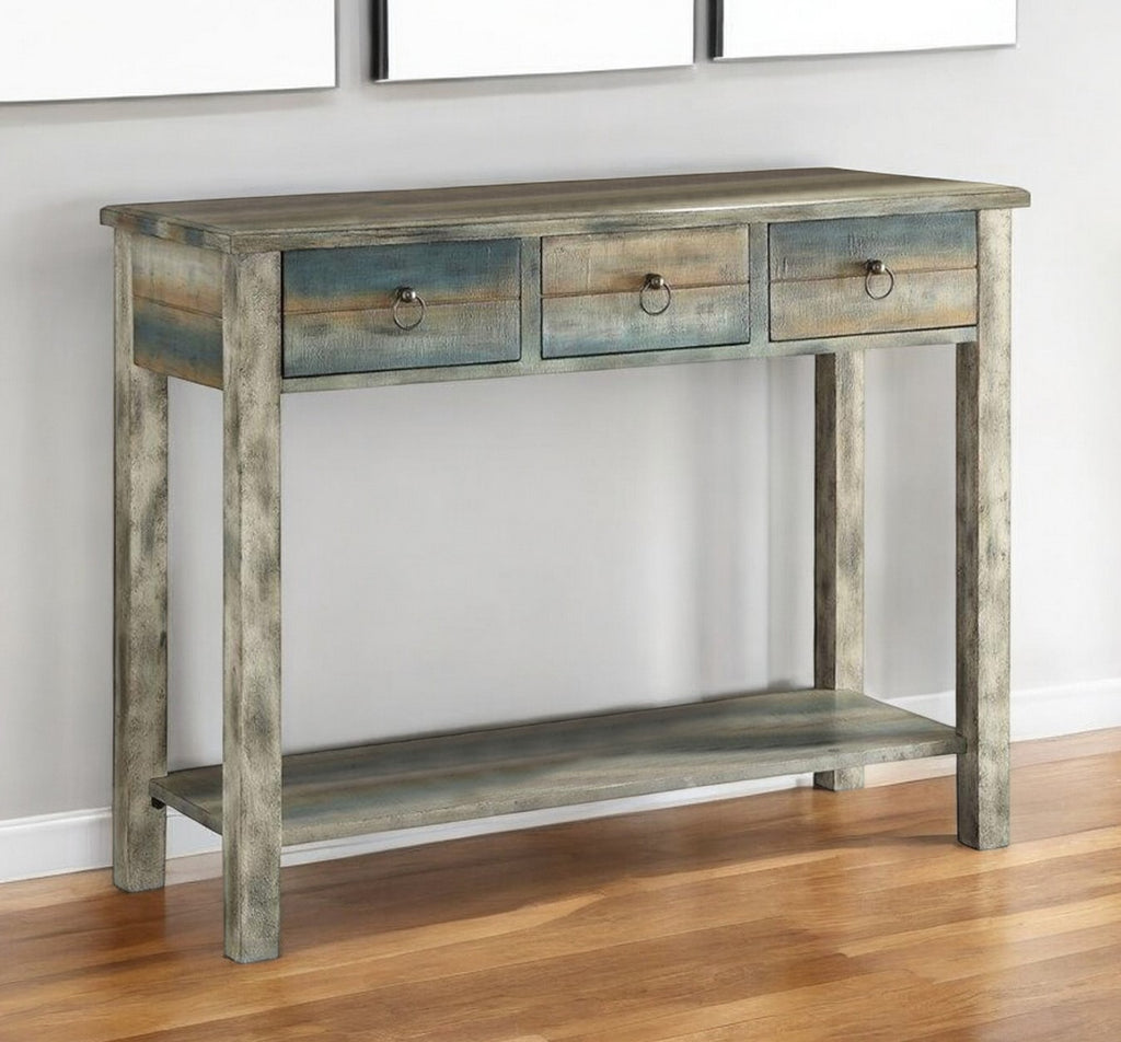 42" Blue and White Solid Wood Console Table