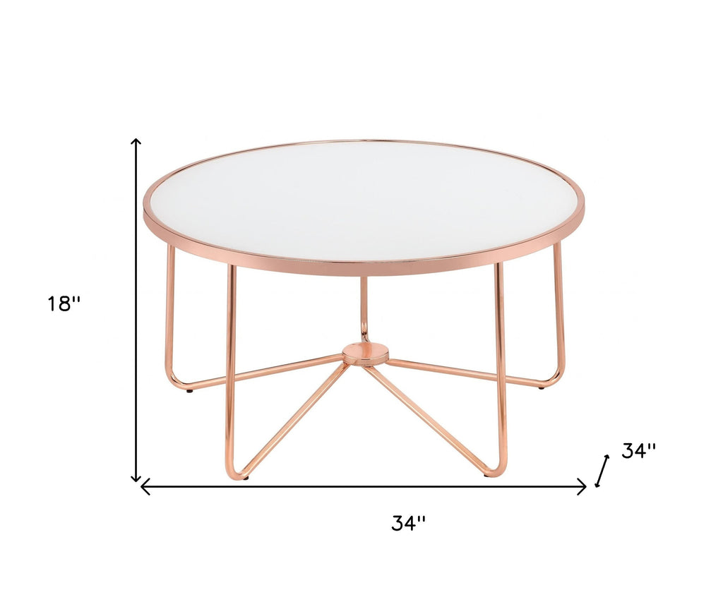 34" X 34" X 18" Frosted Glass And Rose Gold Coffee Table