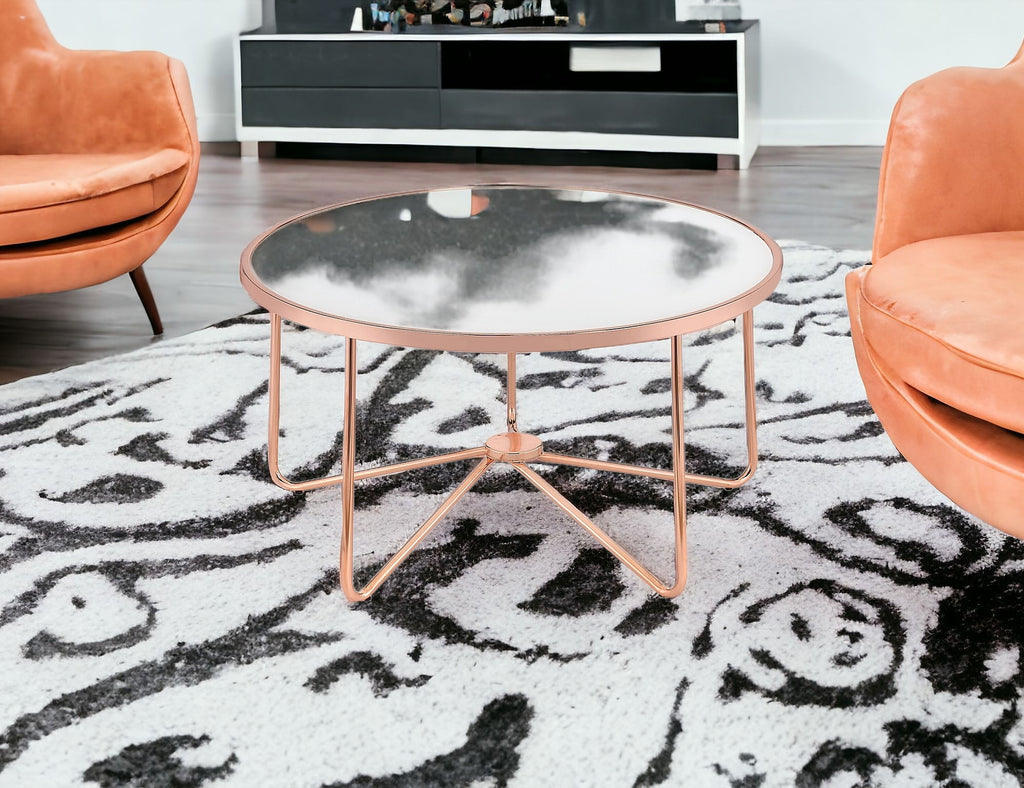 34" X 34" X 18" Frosted Glass And Rose Gold Coffee Table