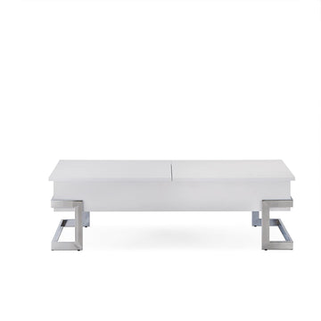 47" White And Silver Metal Lift Top Coffee Table