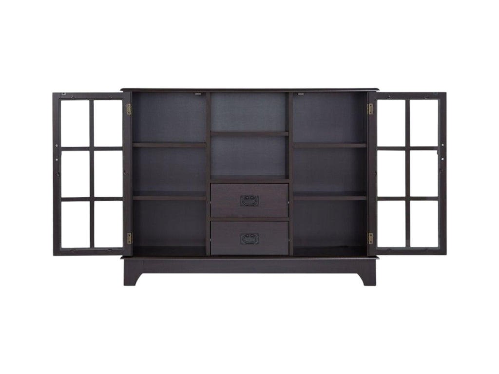 42" Espresso Two Drawer Sideboard with Two Glass Doors