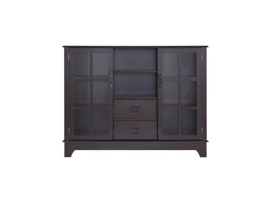 42" Espresso Two Drawer Sideboard with Two Glass Doors