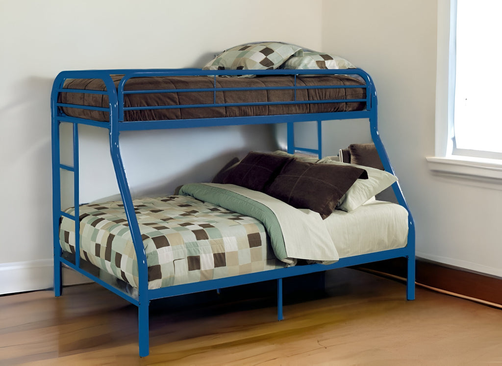 78" X 54" X 60" Twin Over Full Blue Metal Tube Bunk Bed