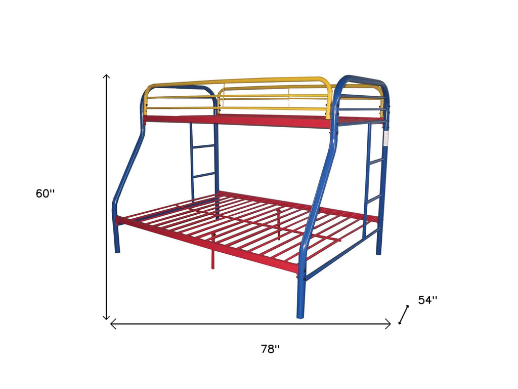 78" X 54" X 60" Twin Over Full Blue Metal Tube Bunk Bed