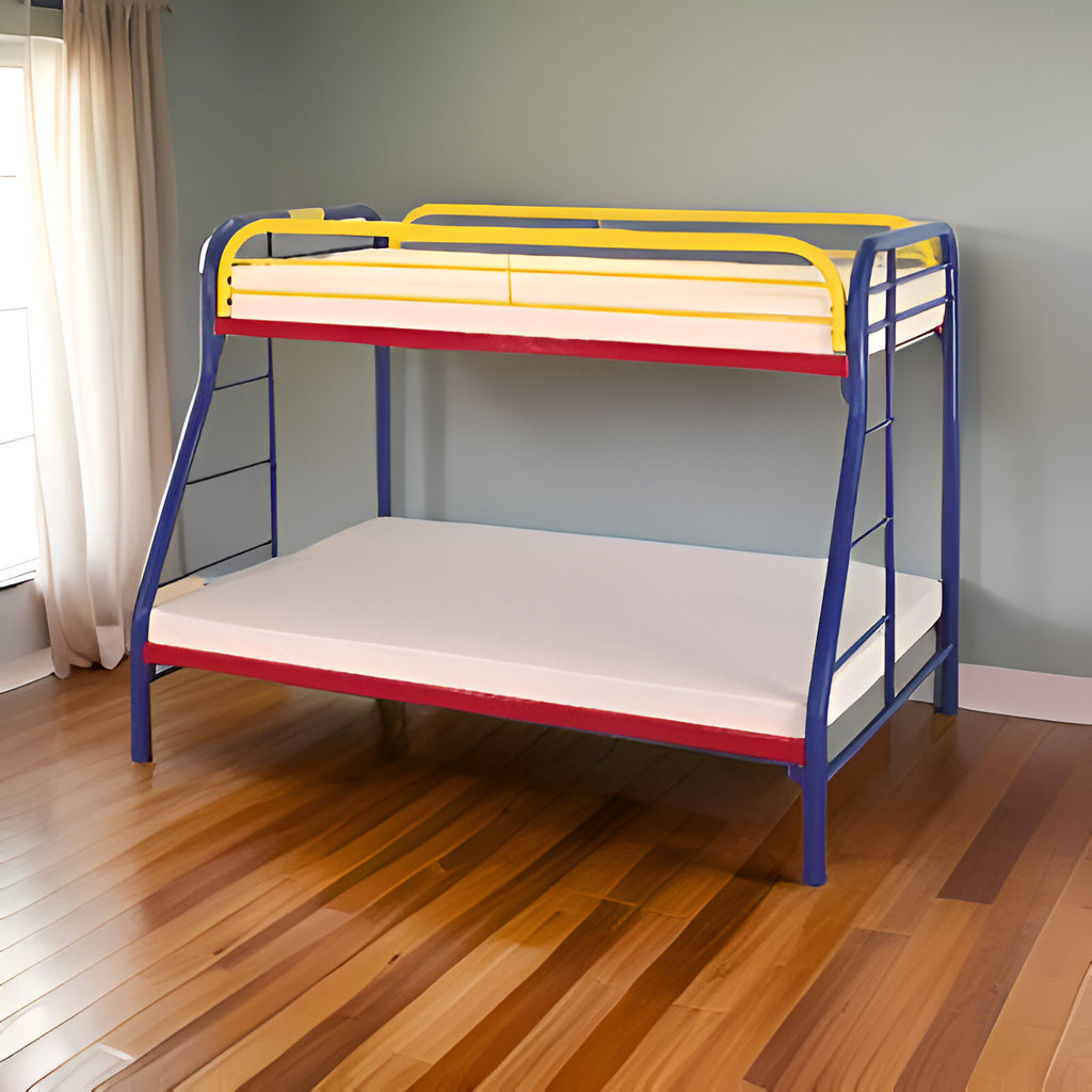 78" X 54" X 60" Twin Over Full Blue Metal Tube Bunk Bed