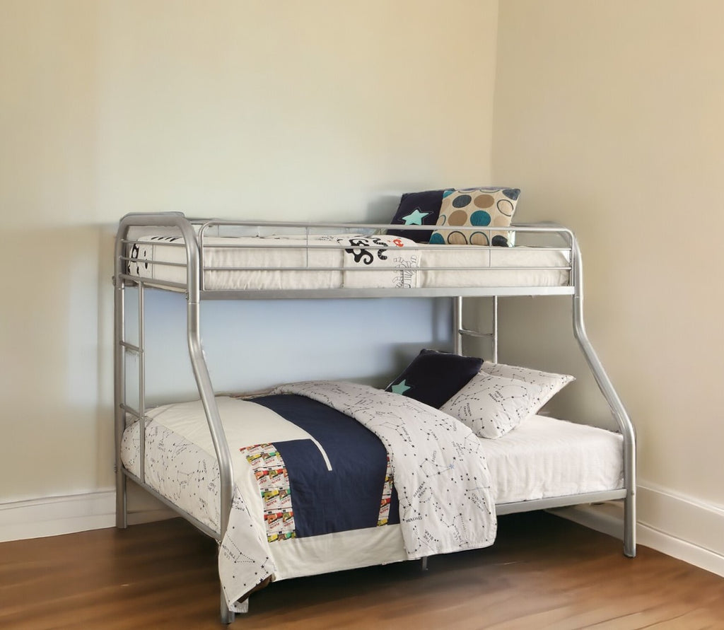 78" X 54" X 60" Twin Over Full Blue Metal Tube Bunk Bed