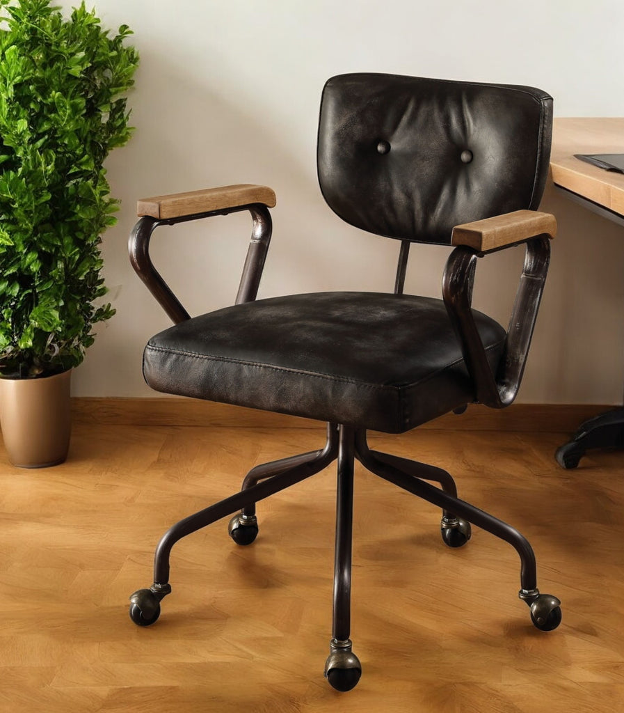 Brown Adjustable Swivel Leather Rolling Executive Office Chair