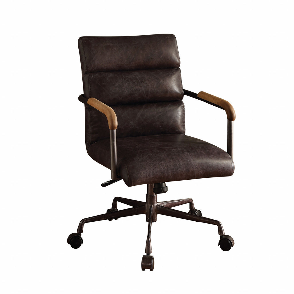 Brown Adjustable Swivel Leather Rolling Executive Office Chair