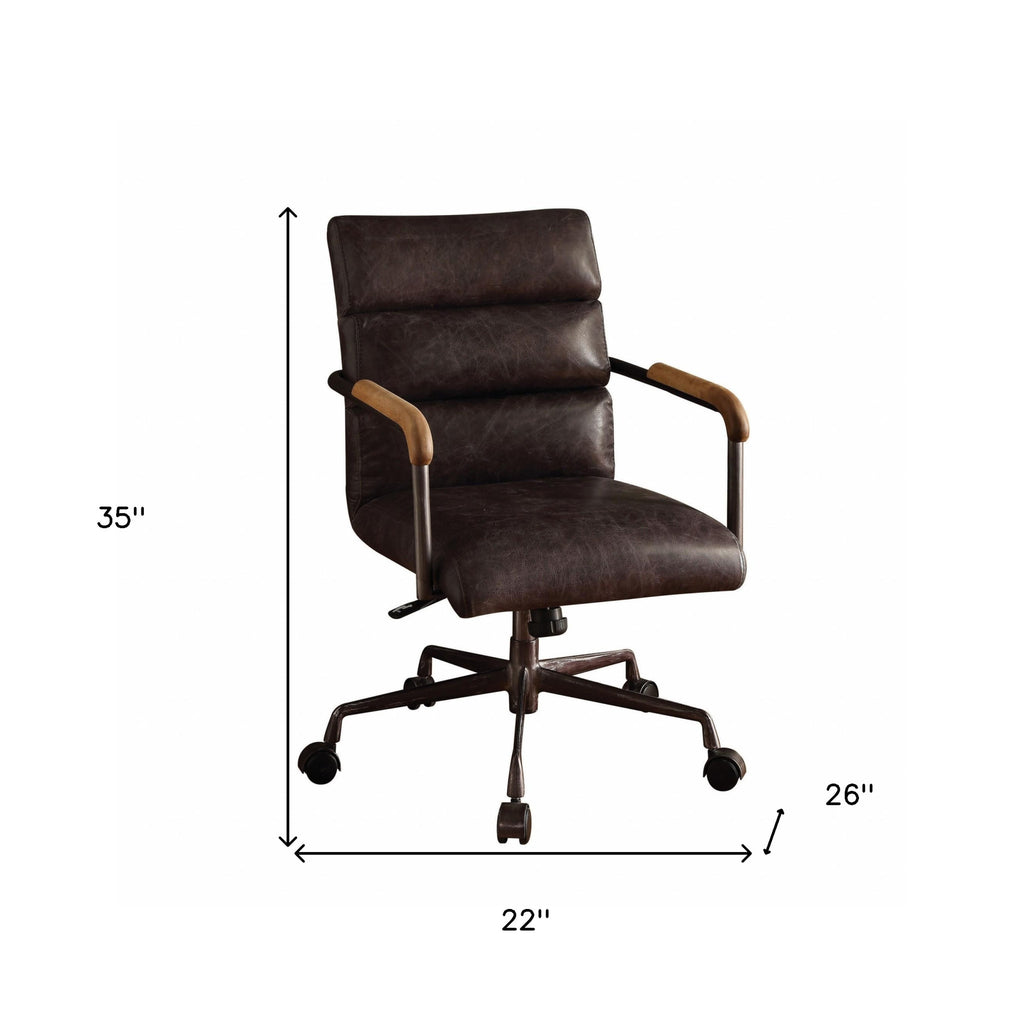 Brown Adjustable Swivel Leather Rolling Executive Office Chair