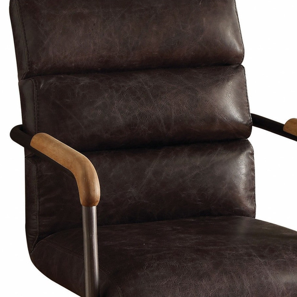 Brown Adjustable Swivel Leather Rolling Executive Office Chair