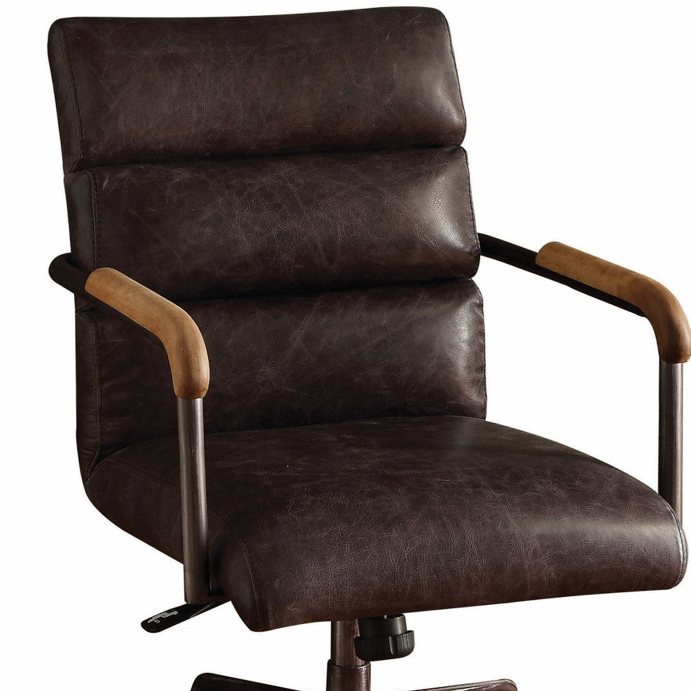 Brown Adjustable Swivel Leather Rolling Executive Office Chair