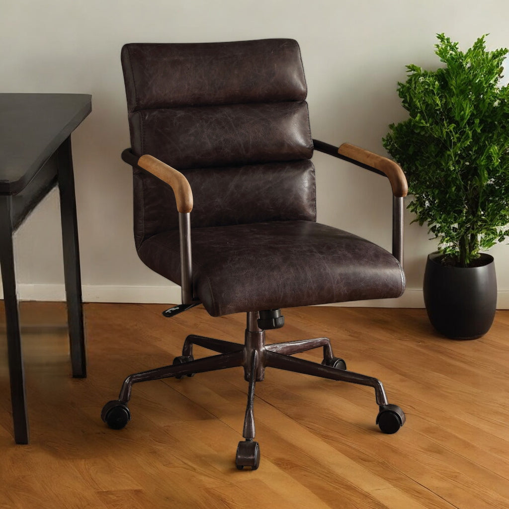 Brown Adjustable Swivel Leather Rolling Executive Office Chair