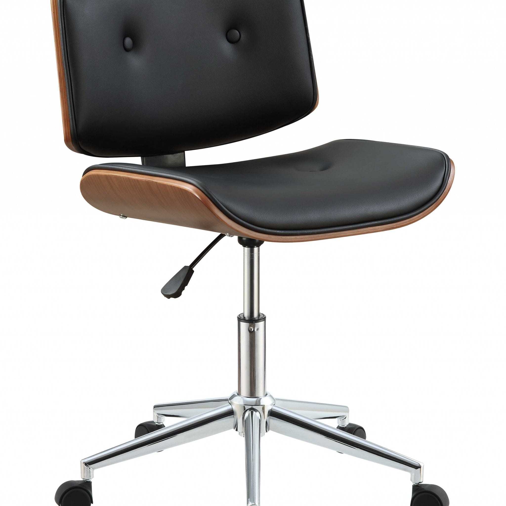 Black Faux Leather Tufted Seat Swivel Adjustable Task Chair Leather Back Steel Frame