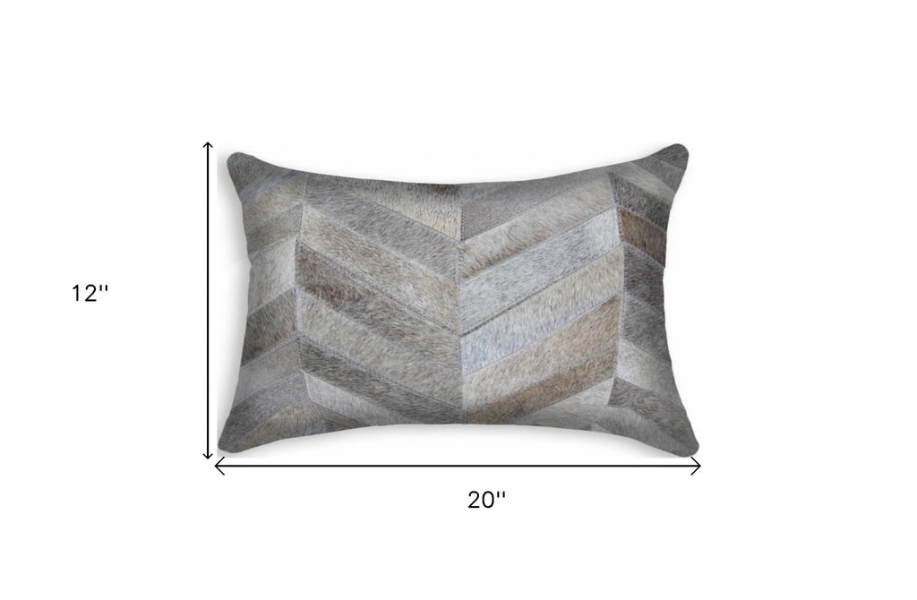 12 X 20 Gray Chevron Cowhide Throw Pillow