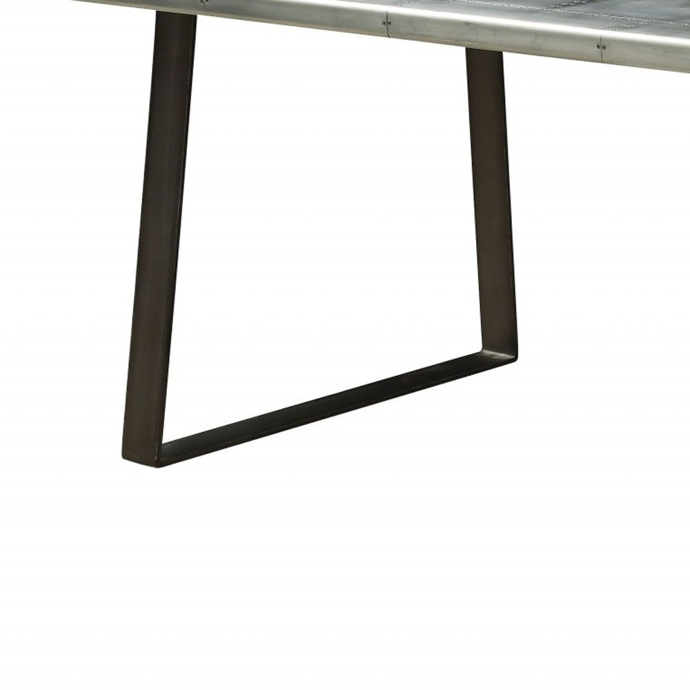 78" Silver And Gray Aluminum And Metal Sled Base Dining Table