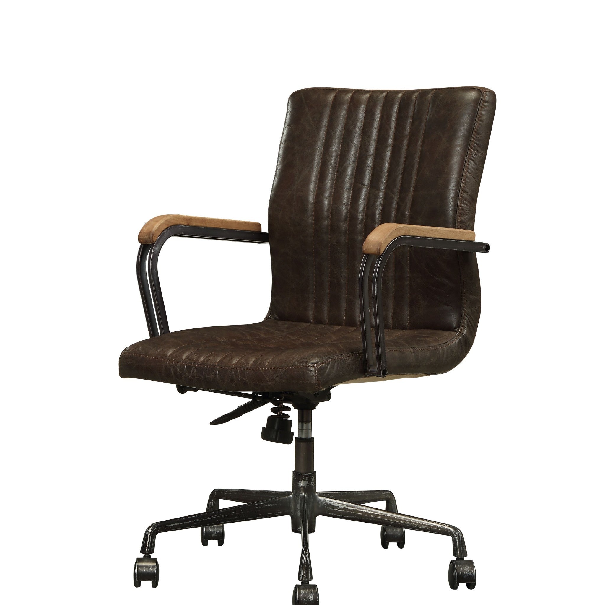 Chocolate and Black Adjustable Swivel Leather Rolling Executive Office Chair