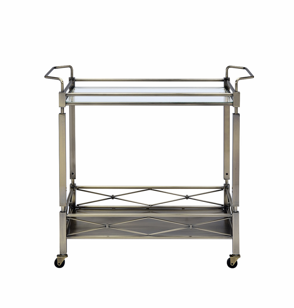 34" X 20" X 35" Antique Brass Metal Serving Cart