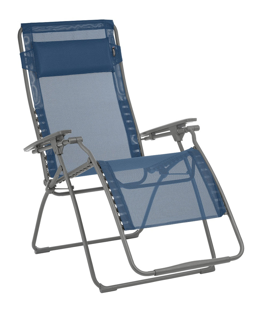 30" Light Gray and Chrome Steel Outdoor Zero Gravity Chair with Light Gray Cushion