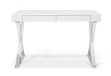 47" White and Silver Writing Desk With Two Drawers