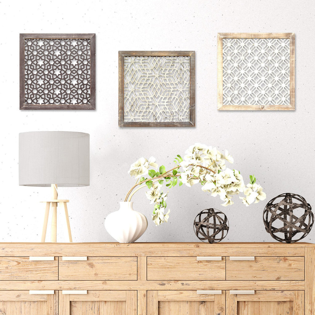 LuxxHomes  Wood Framed And Metal Laser-Cut Wall Decor