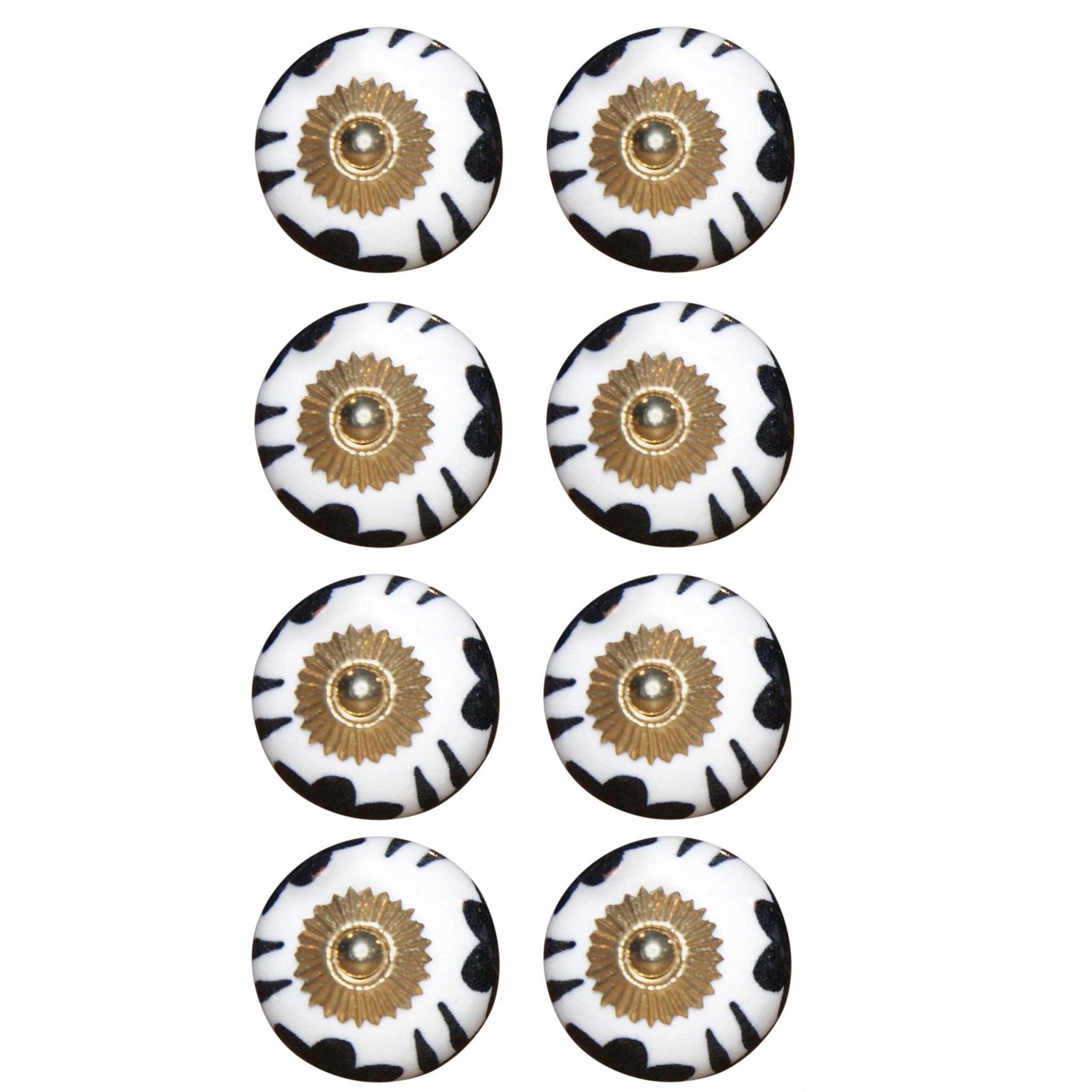 1.5" X 1.5" X 1.5" Black White And Gold  Knobs 8 Pack